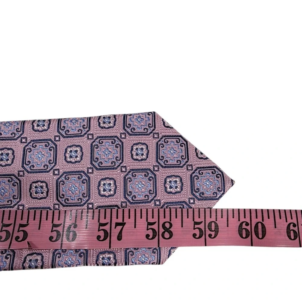 Burma Bibas Silk Mens Geometric Pattern Necktie Pink Blue Designer Easter Church